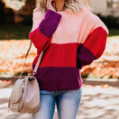 Switch Off Shoulder Color Block Knit Sweater for Women 2 image