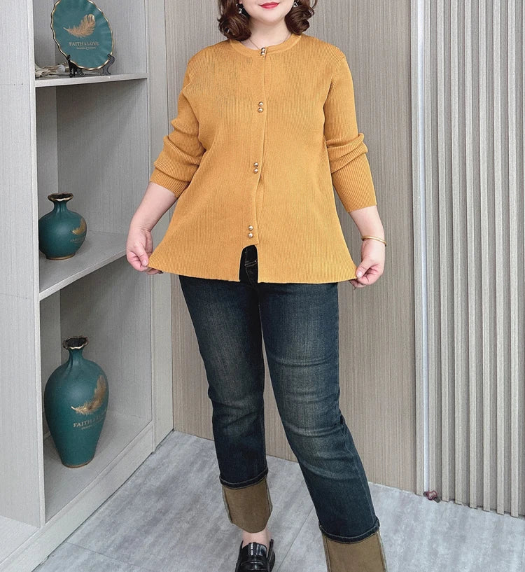 Plus Size Knit Cardigan with Copper Buttons