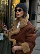 Switch Winter Thickened Furry Leather Jacket - Brown 2 image