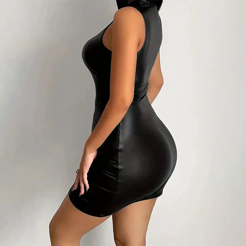 Sleek Strapless Bodycon PU Leather Mini Dress