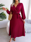 Switch Women Elegant V Neck Long Sleeve Pleated Maxi Dress 1 image