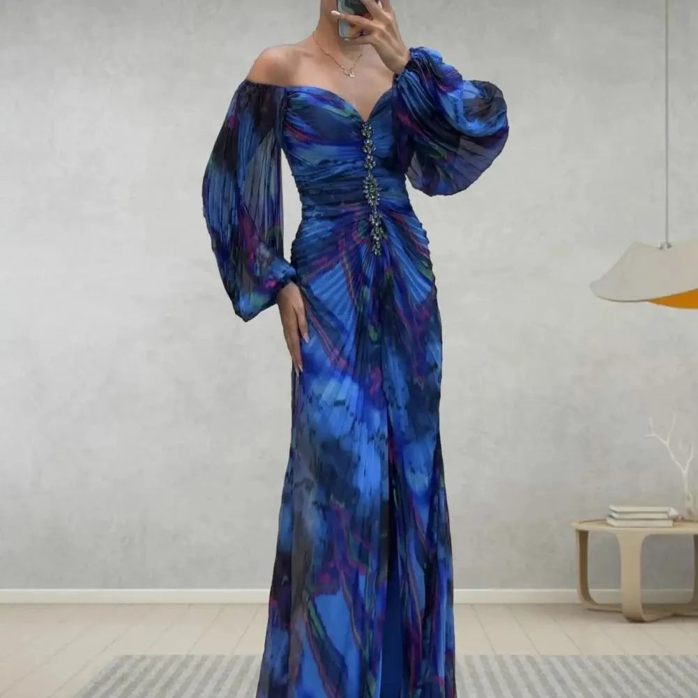 Elegant Off-Shoulder Pleated Maxi Dress