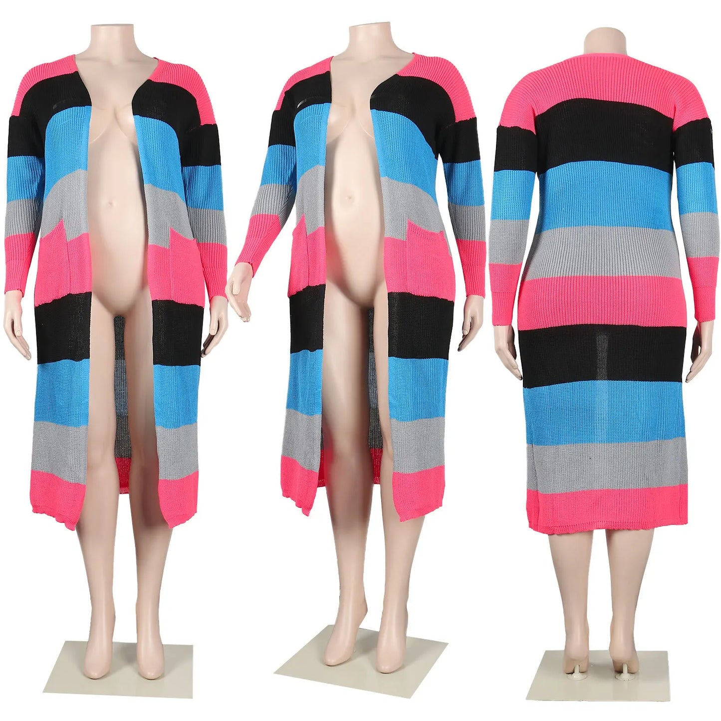 Plus Size Striped Long Jacket – Elegant Winter Outerwear