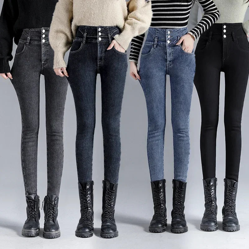 ZOENOVA Winter Velvet High Waist Skinny Jeans