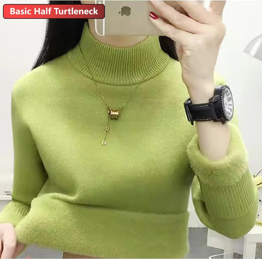 Elegant Velvet Lined Turtleneck Sweater for Women