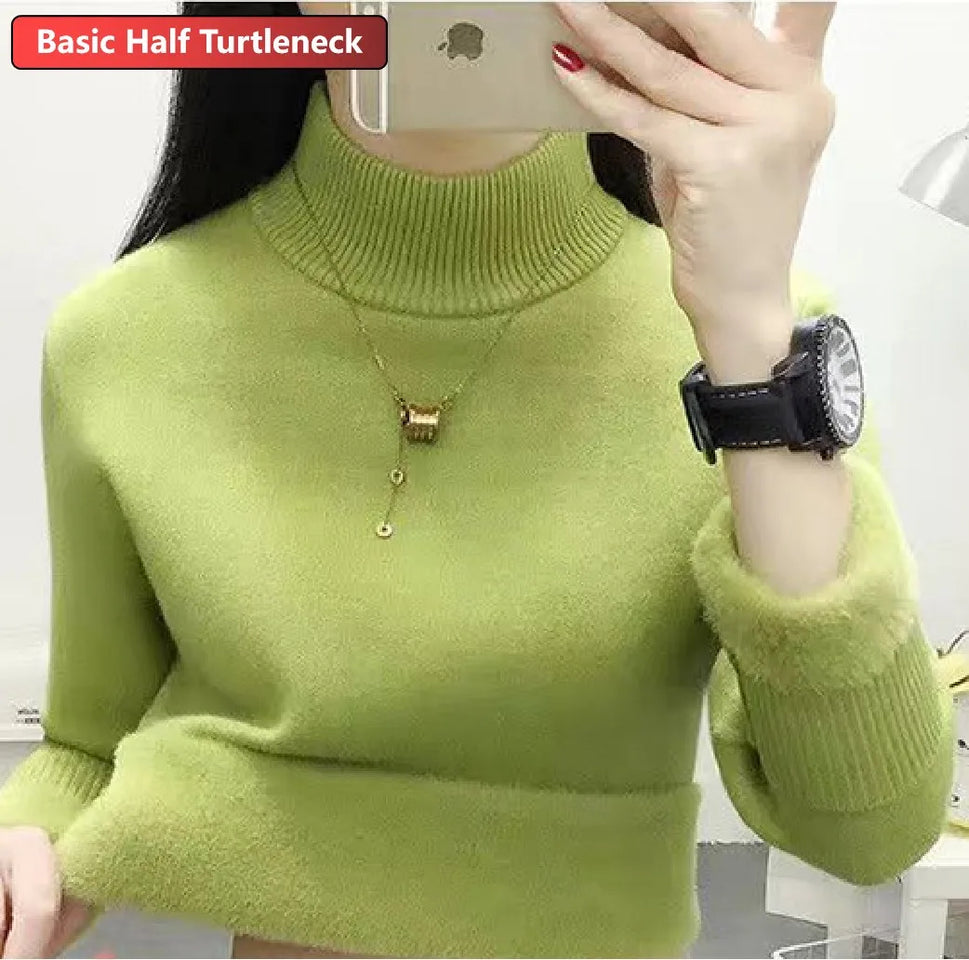 Elegant Velvet Lined Turtleneck Sweater for Women