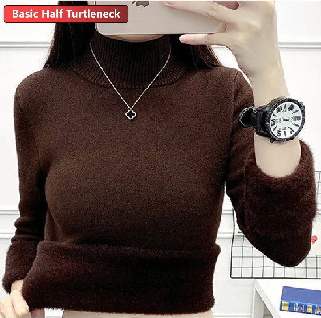 Elegant Velvet Lined Turtleneck Sweater for Women