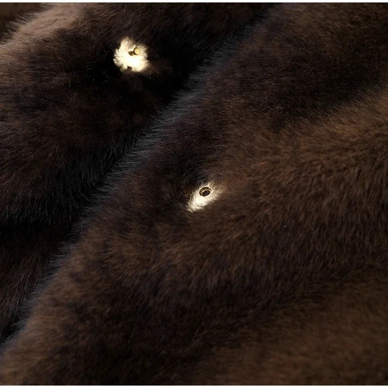 Dark Brown Faux Fur Long Overcoat for Women