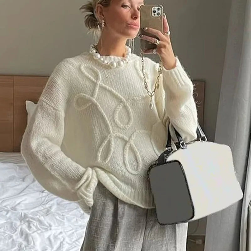 Women's Solid Color Long Sleeve Knitted Sweater | Alfadarling