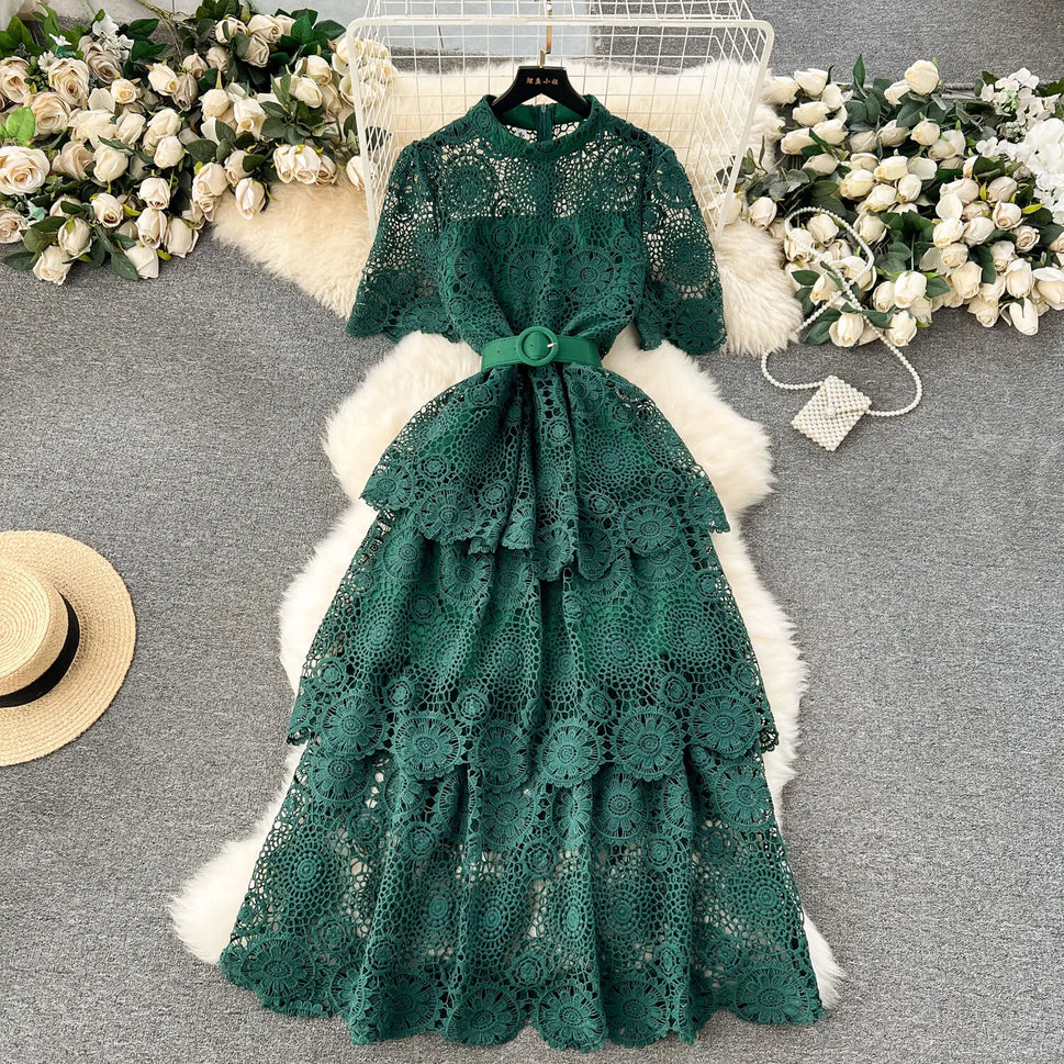 Ruffles Lace High Waist Dress – Sweet Style