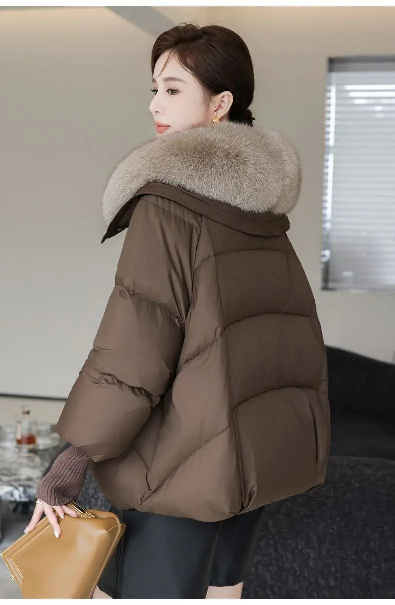 Women's Cotton Coat with Fur Collar