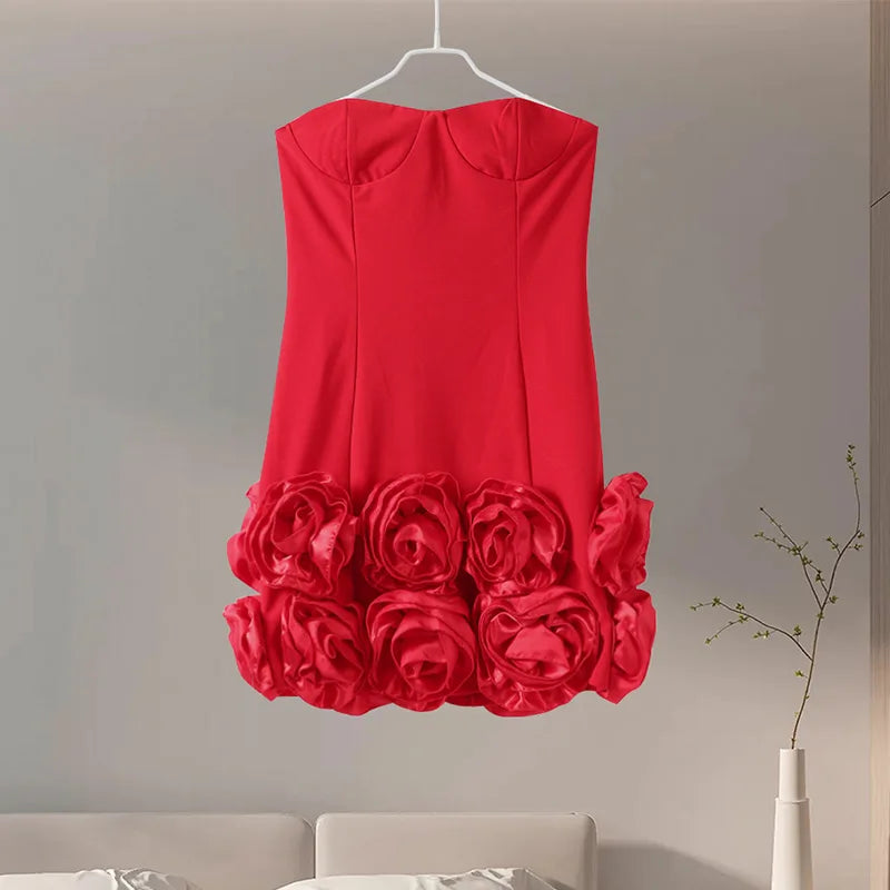 3D Flowers Red Short Party Dress - Alphadarling