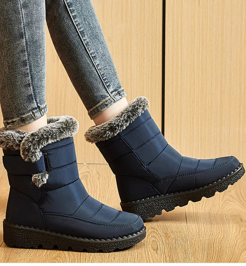 Trendy Waterproof Ankle Boots with Fur for Women