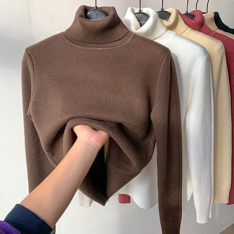 Elegant Velvet Lined Turtleneck Sweater for Women