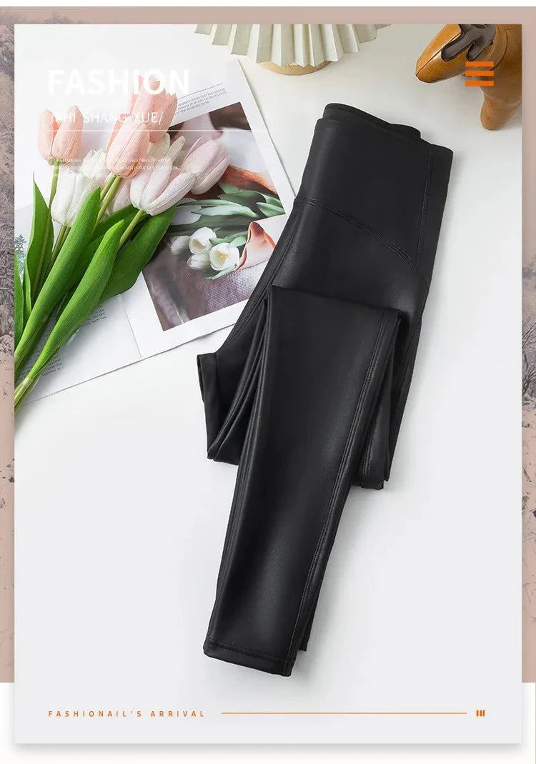 Fall Winter High-Grade Fleece PU Leather Leggings