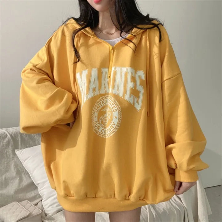 Women's Oversized Zipper Hoodie - Casual Autumn Winter