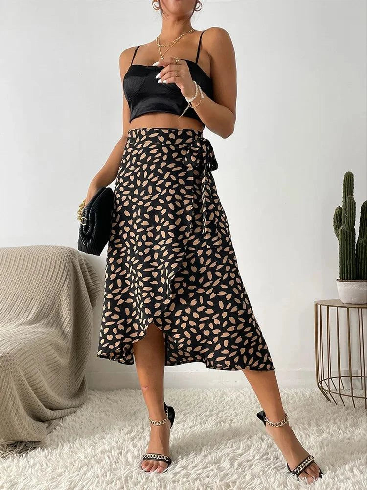 Boho Print Tie-Side Wrap Skirt