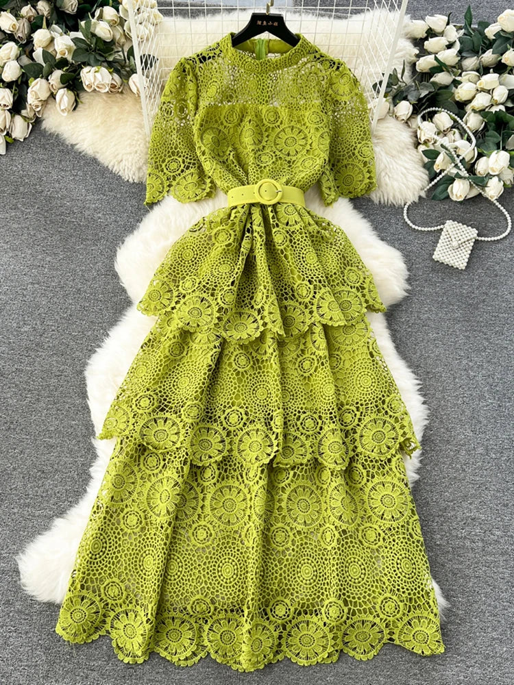 Ruffles Lace High Waist Dress – Sweet Style