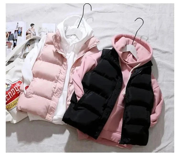 Women Winter Warm Cotton Padded Puffer Vests Sleeveless Parkas Jacket