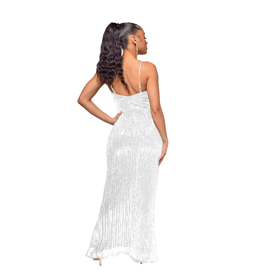 Elegant Criss-Cross Sequin Halter Dress