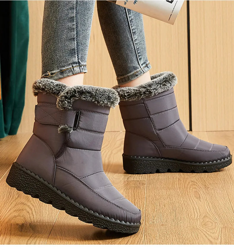 Trendy Waterproof Ankle Boots with Fur for Women