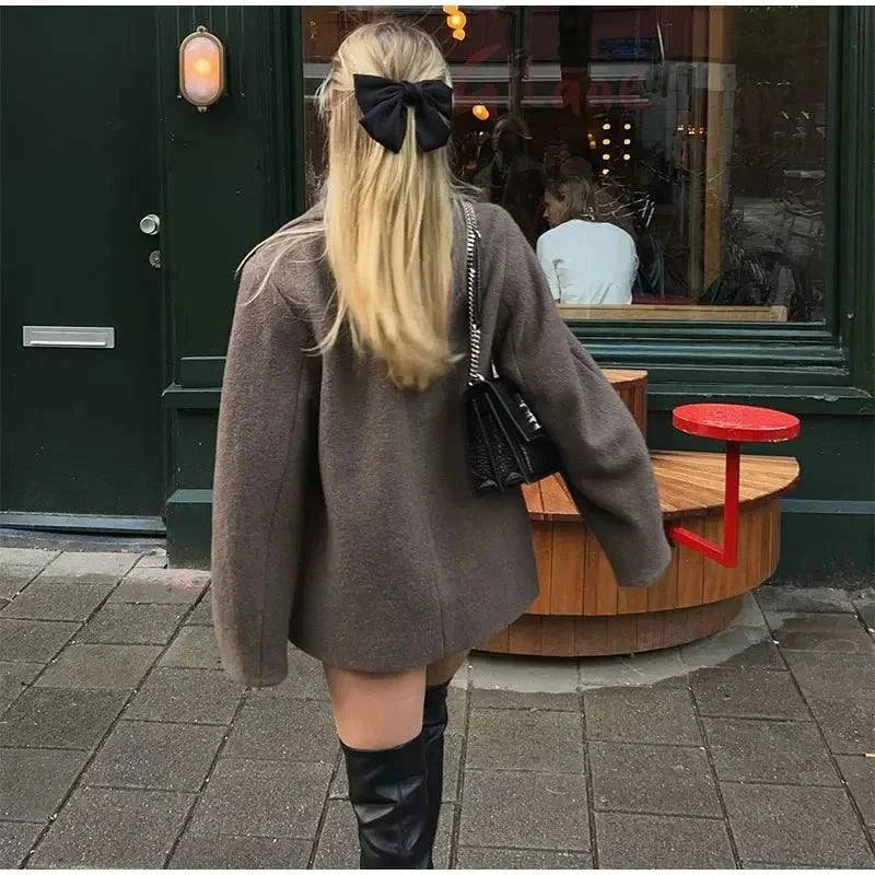 Chic Solid Woolen Coat - Oversized & Stylish