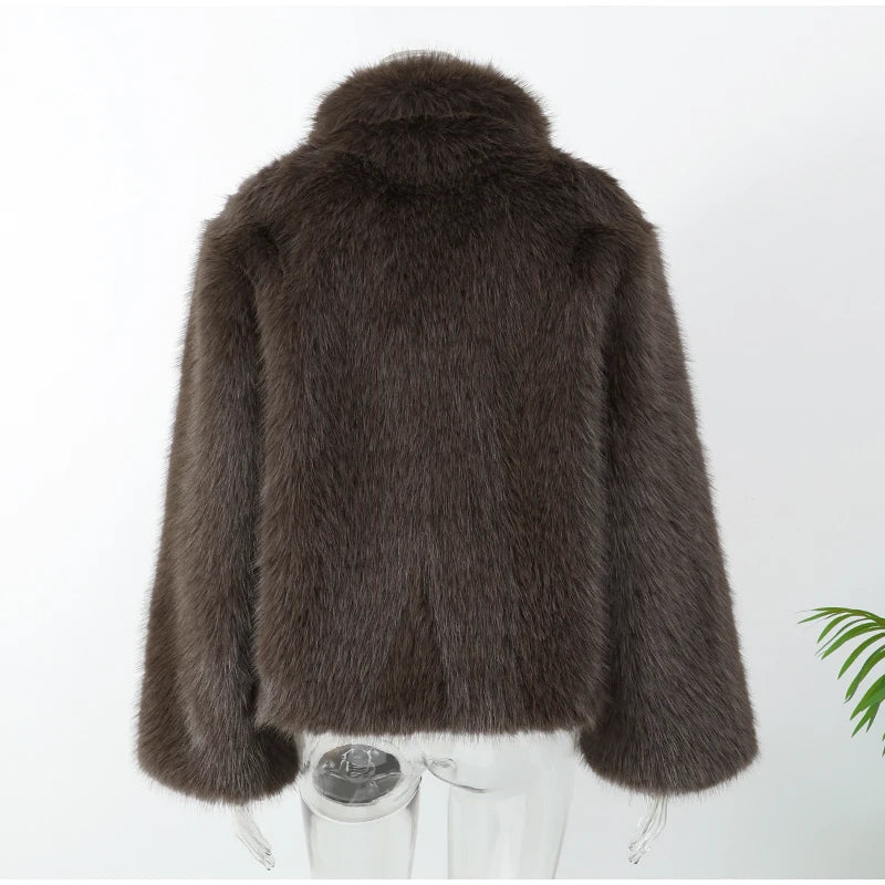 Elegant Faux Fur Lapel Warm Women's Jacket