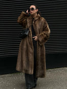 Switch Dark Brown Faux Fur Long Overcoat for Women 1 image