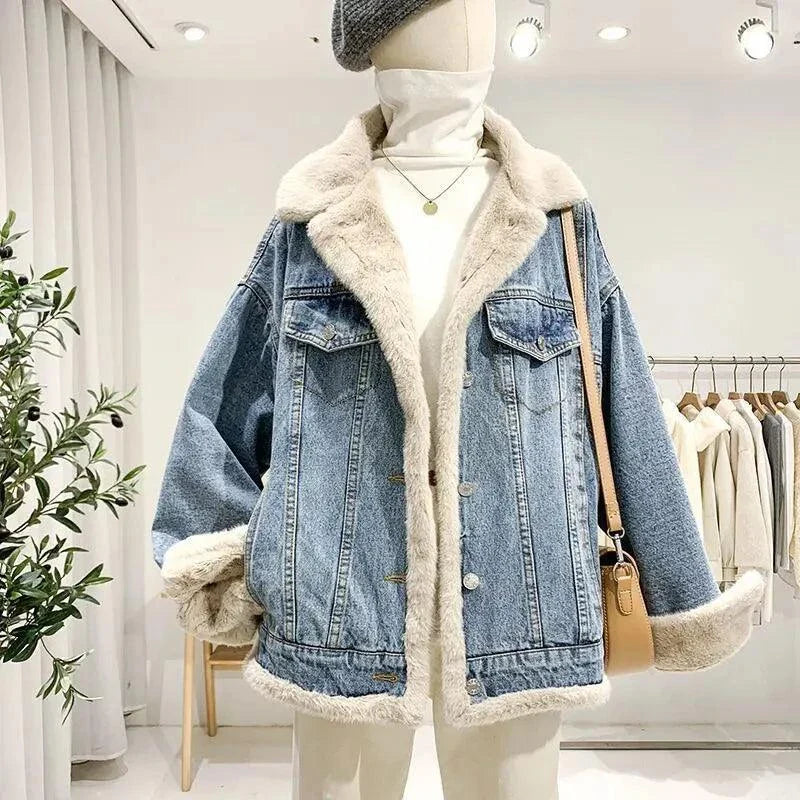 Retro Fur Collar Denim Jacket