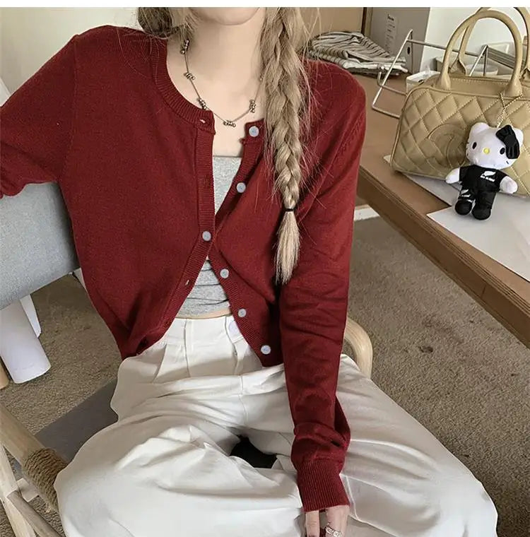 Alobee Red Knit Cardigan for Women