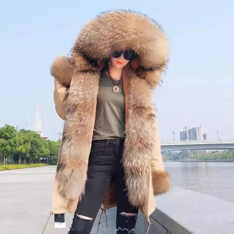 Luxury Hooded Real Fox Fur Jacket