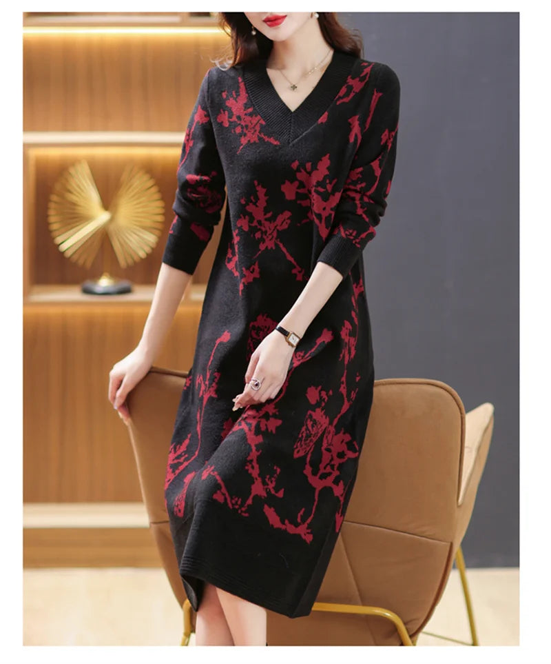 Temperament V-Neck Sweater Dress