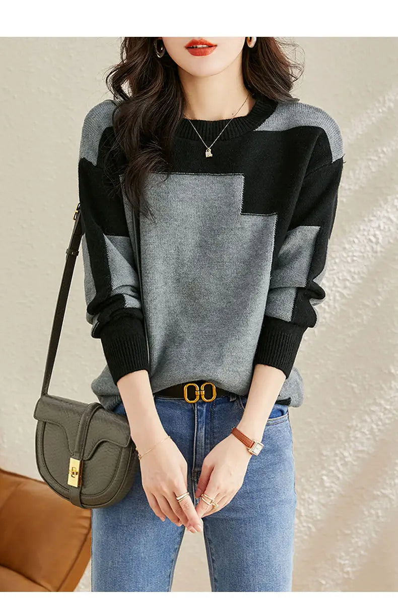 Autumn Winter Oversized Contrast Color Sweater for Women