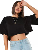 Switch Cotton crop top for active women, short sleeve, breathable, black, gym and yoga wear. 1 image