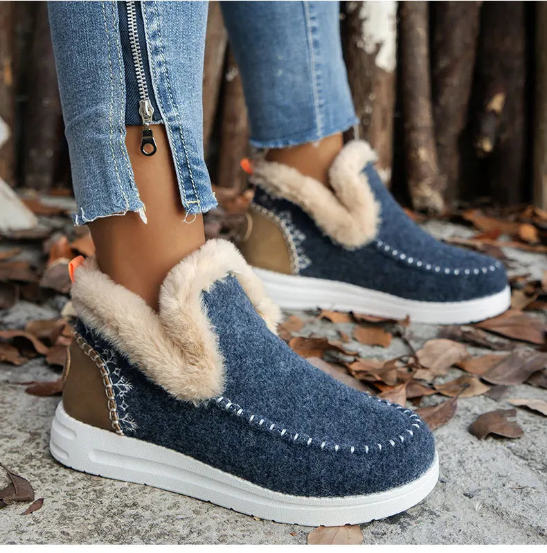 Warm Fur Slip-On Ankle Boots for Women