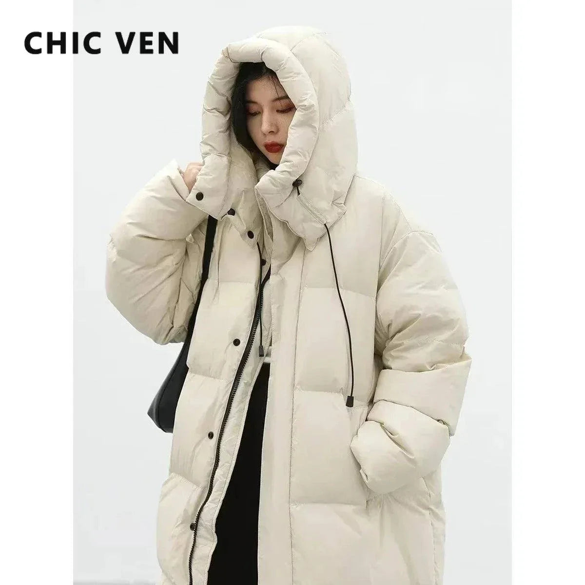 Women's Korean loose hooded long down coat, thick warm winter jacket.