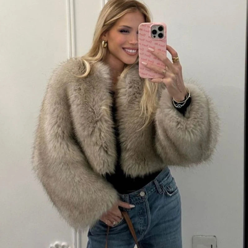 Gradient Faux Fur Cropped Coat