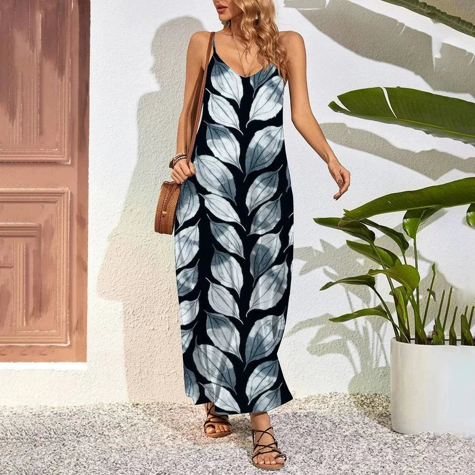 Chic Plus Size 3D Feather Print Maxi Dress