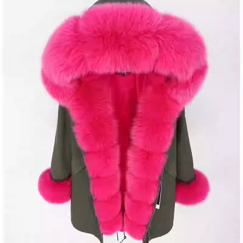 Luxury Hooded Real Fox Fur Jacket