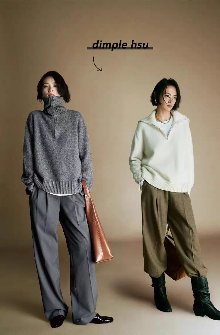 Autumn and Winter Half Zipper Cashmere Sweater for Women