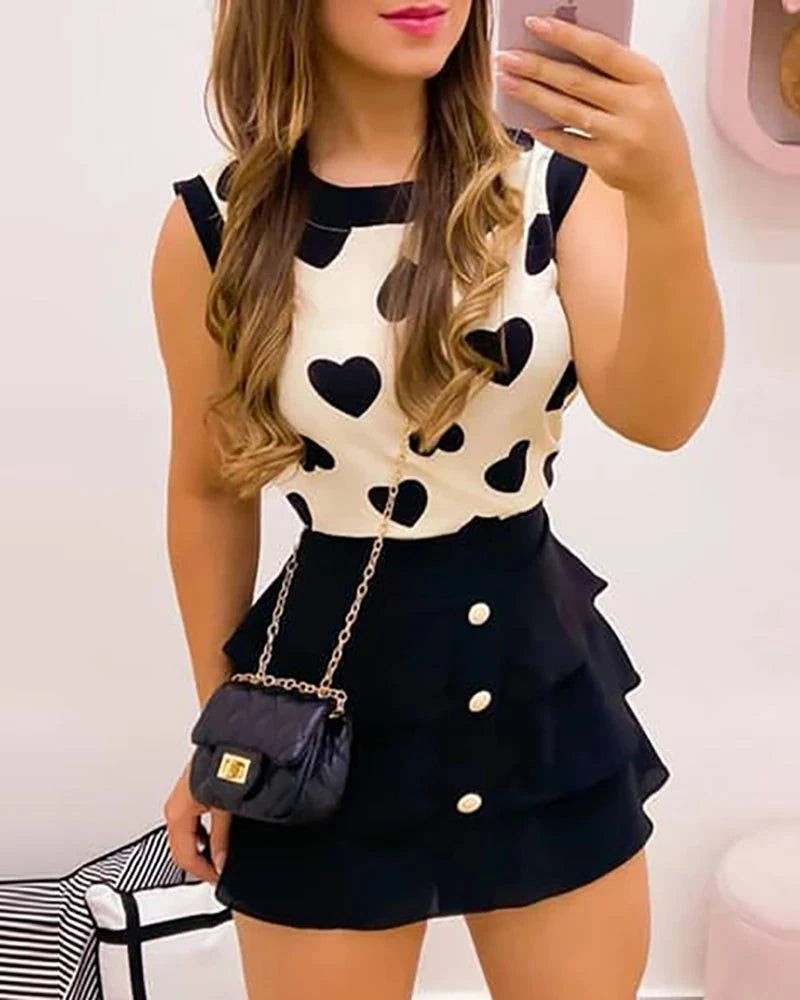 Sweet Ladies 2-Piece Heart Print Outfit