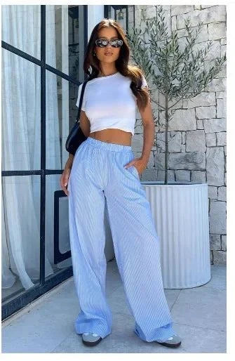 Striped Wide-Leg Casual Trousers