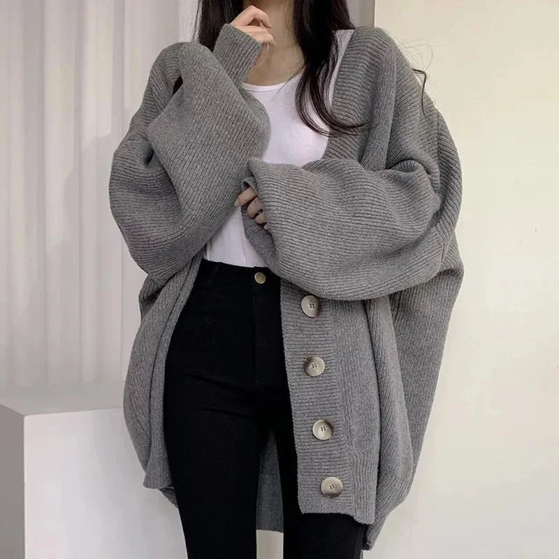 Vintage V-Neck Loose Knitted Cardigan for Women