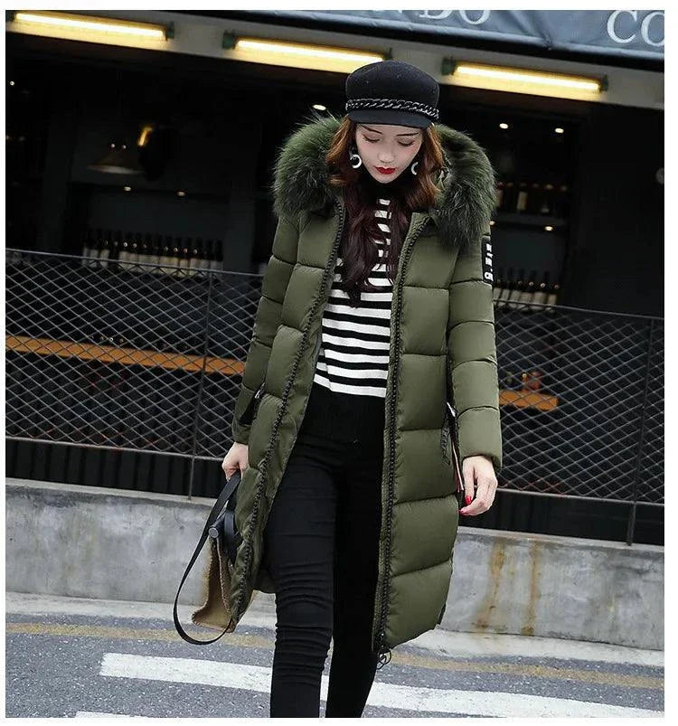 Winter Fashion Jacket Women Fur Collar Hoodie Parka, casual zipper ladies' coat.