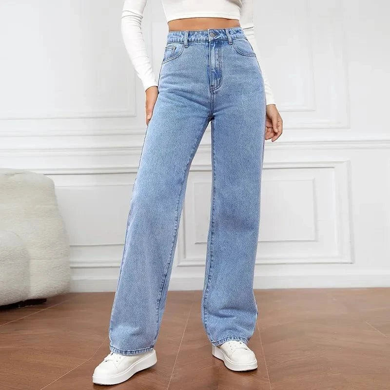 High-Waisted Loose Fit Straight Leg Jeans