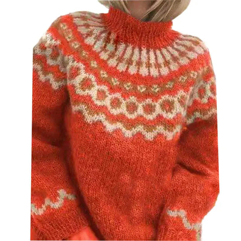 Women's Striped High Roll Neck Knitted Sweater