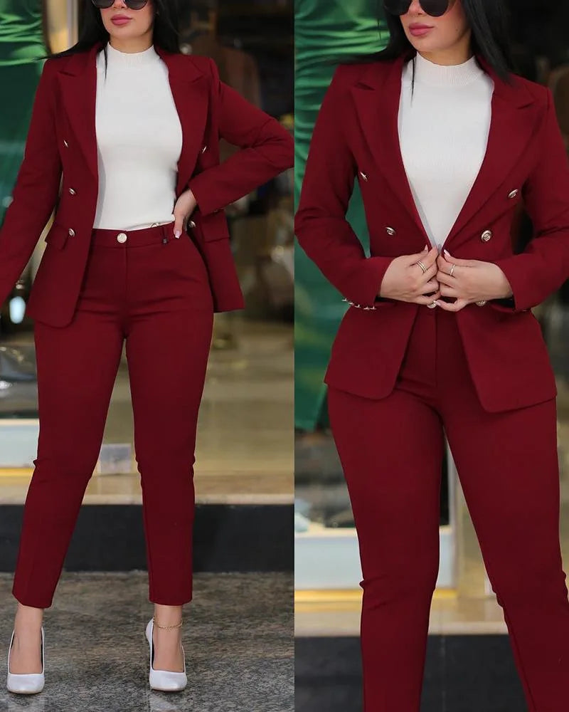 2-Piece Office Clothing Set - Blazer & Pencil Pants at Alphadarling