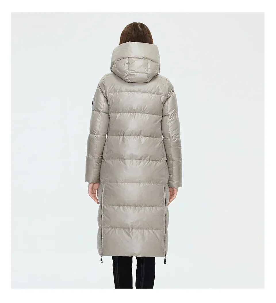 HaiLuoZi Women's Winter Jacket, long quilted design, hooded, windproof, slim fit.