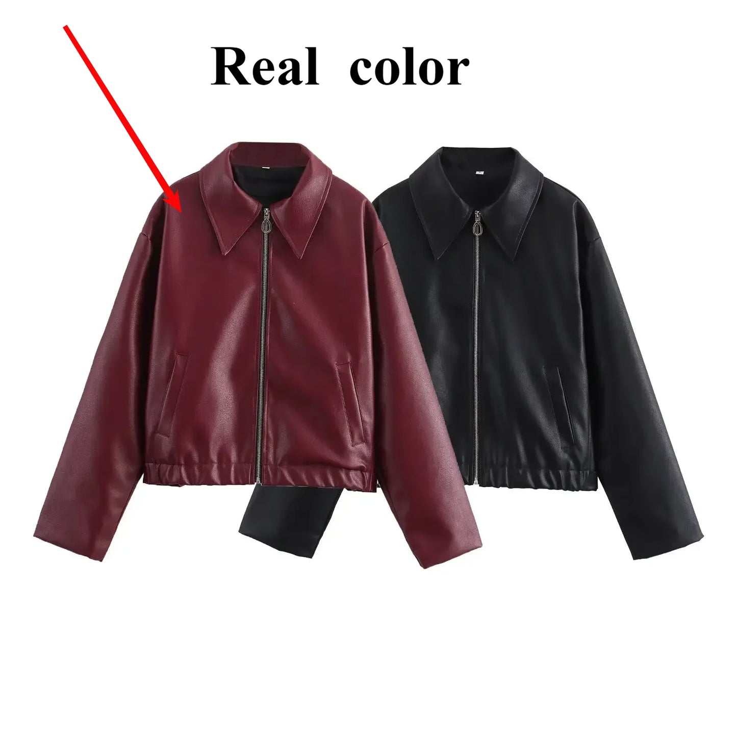 Suninheart Autumn Winter 2024 Women's Moto Biker Zipper Long Sleeve Jacket Faux Leather Jacket Outerwears Causal New in Coats