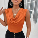 Switch Elegant satin cowl neck tank top in orange with sleeveless design. 2 image